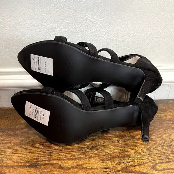 City Chic US 11 EU 42 Heels Justine Black Strappy NEW 3.75" Faux Suede Evening - Picture 7 of 9